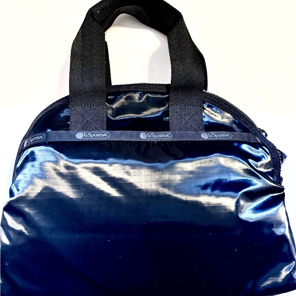 LeSportsac Travel Bag/Purse Black Shiny - Cosmetics or Toiletry Case Zip Top